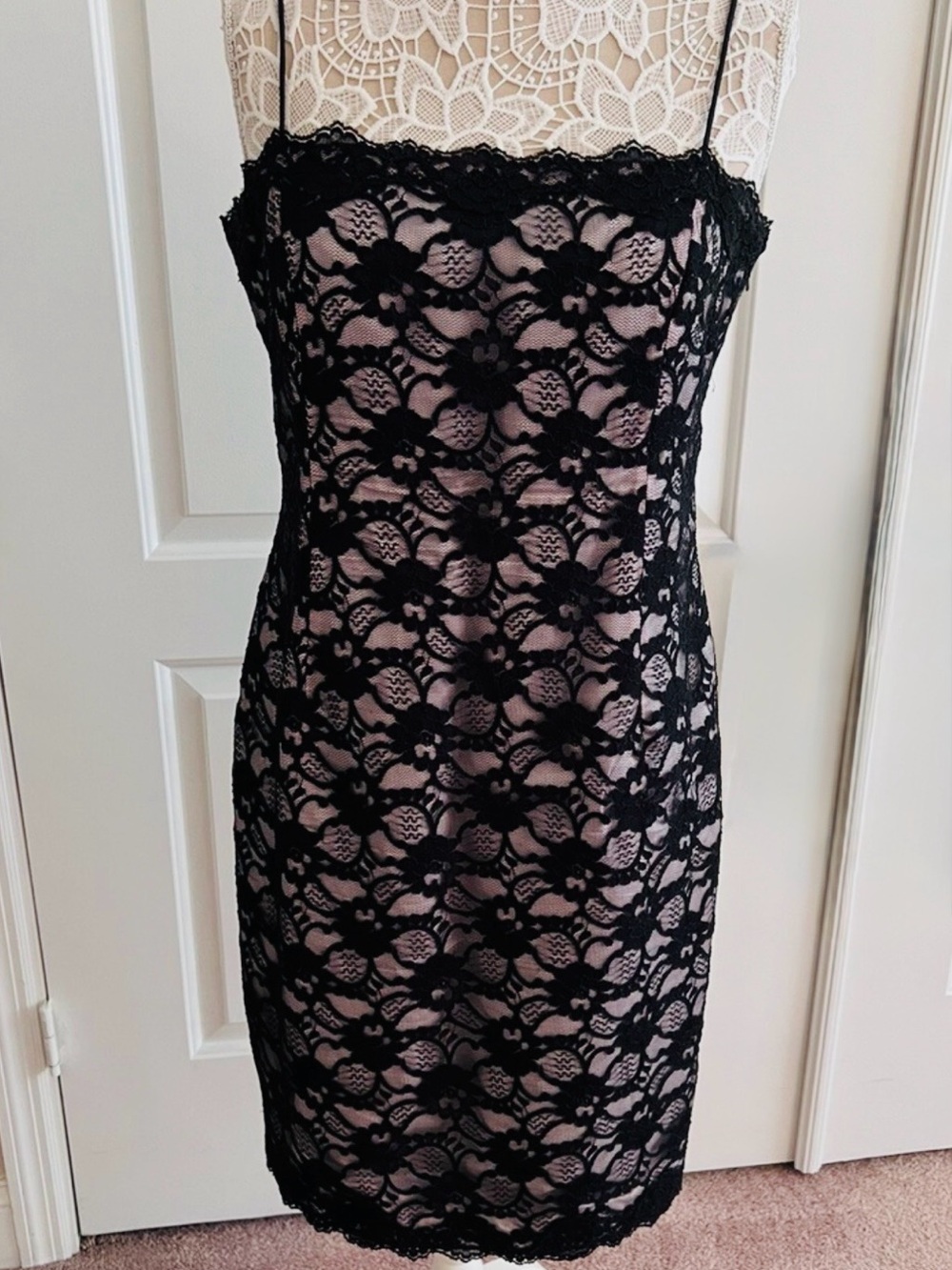 Jones New York Black Lace Slip Dress with Nude Lining